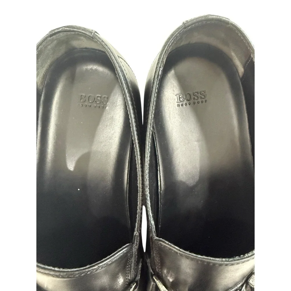 Hugo Boss Loafers Mens Size 9 Black Good Braided Strap Leather Dress Shoes